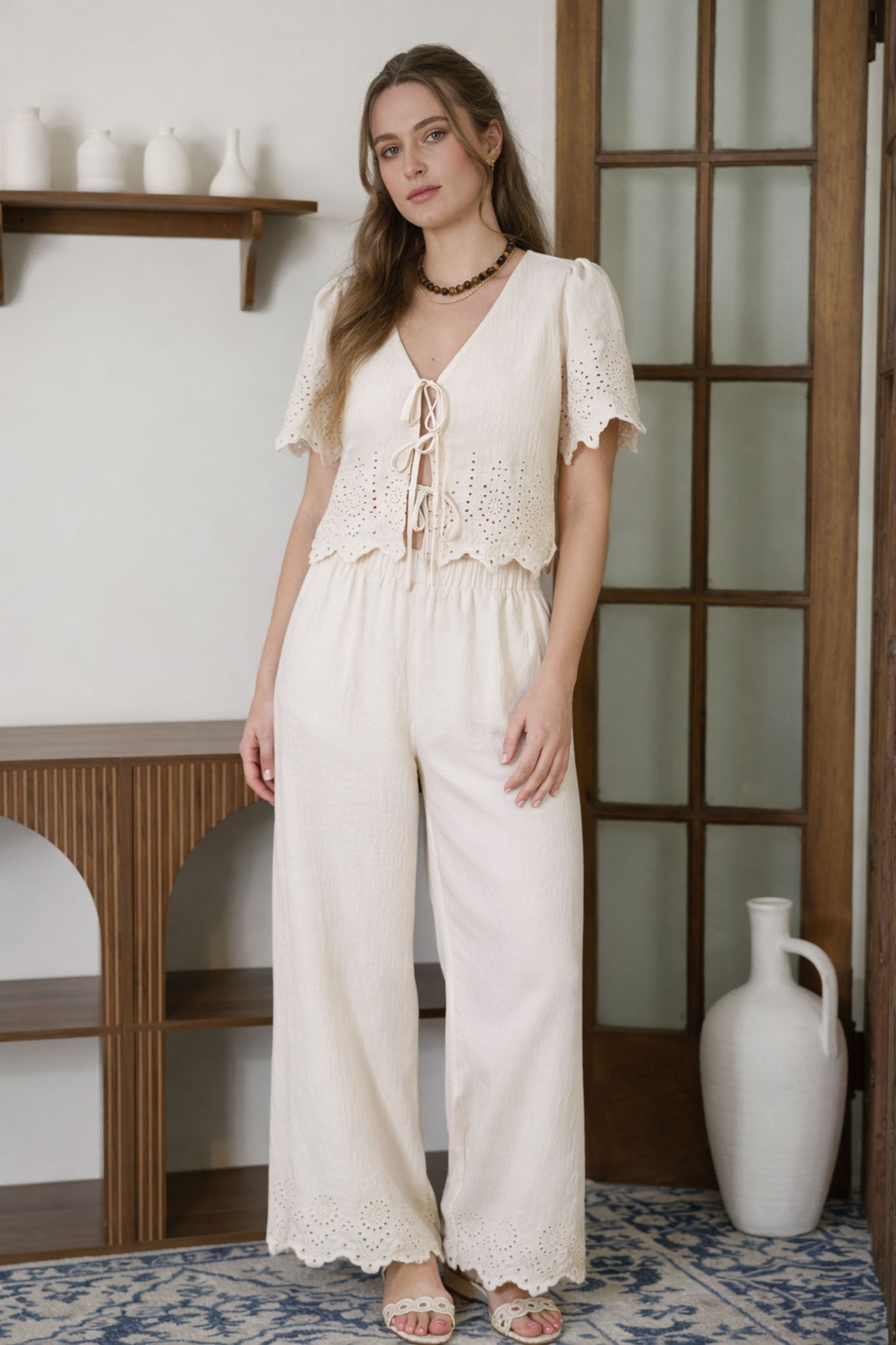 Eyelet Pants Set / Natural
