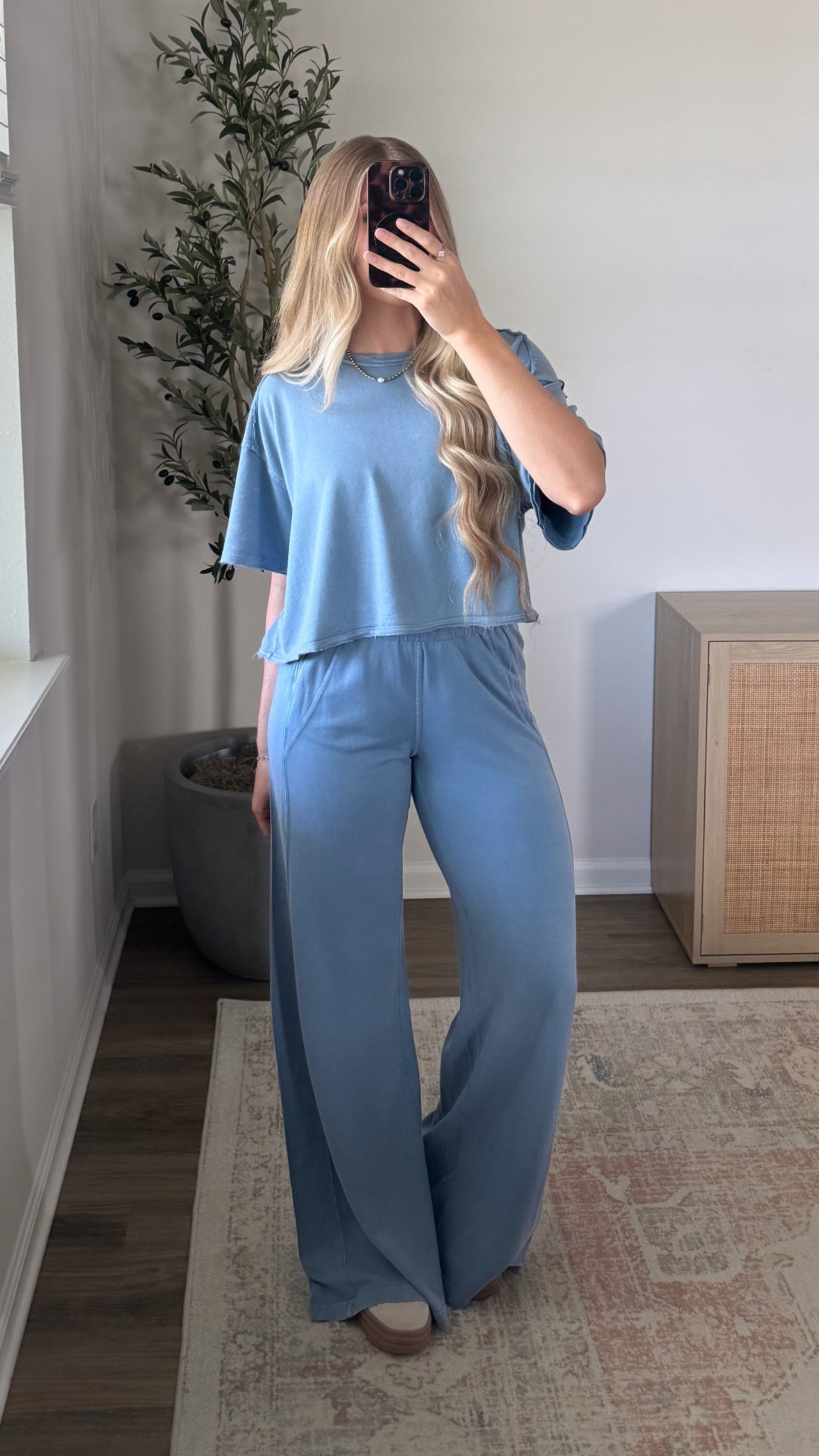 Daisy Wide Leg Pants Set / Light Blue