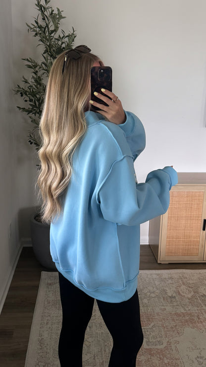 Jesus Saves Mock Neck Sweatshirt / Blue