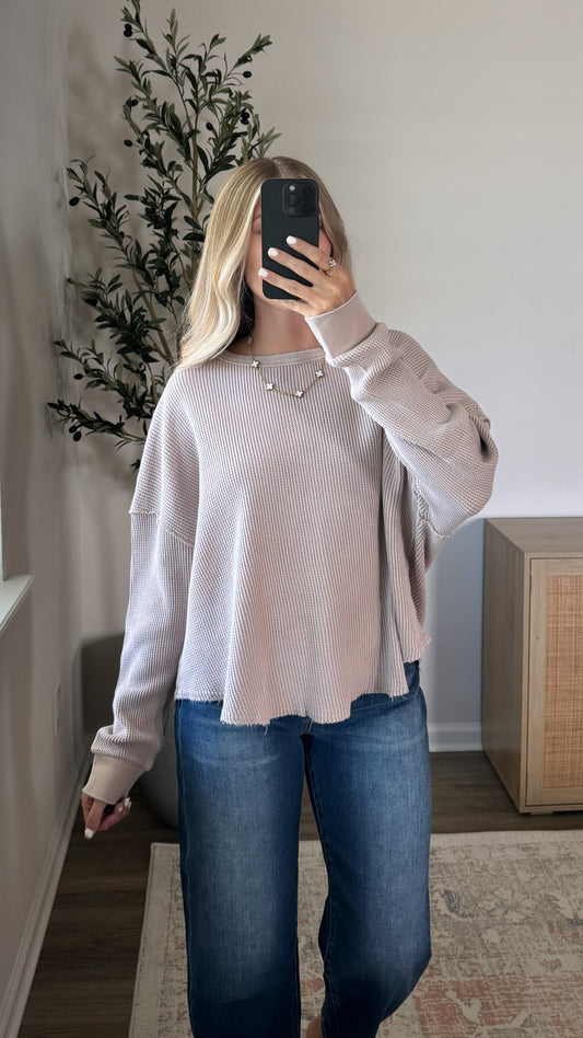 Hailey Waffle Top / Light Taupe