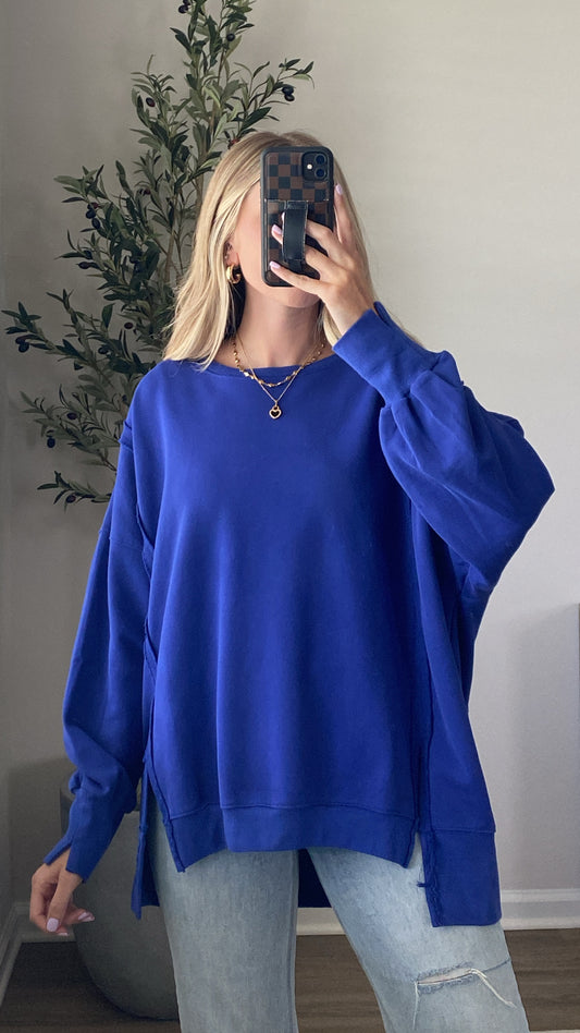 Garment Washed Pullover / Cobalt Blue