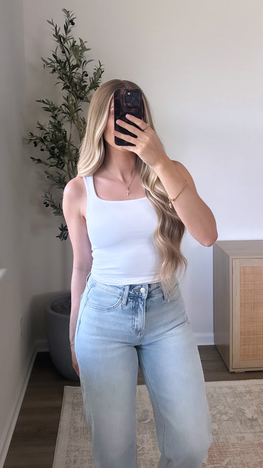 Square Neck Double Lined Tank / White