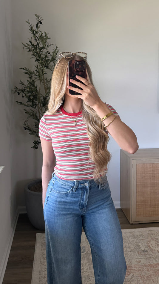 Rayon Ribbed Tee / Coral