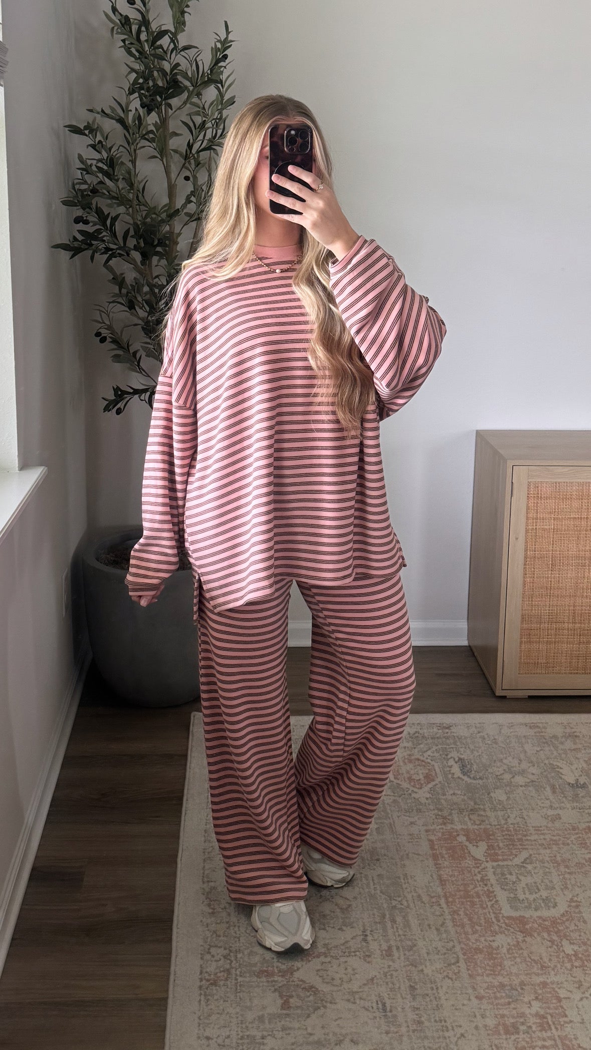Kayla Striped Set / Dusty Pink + Brown
