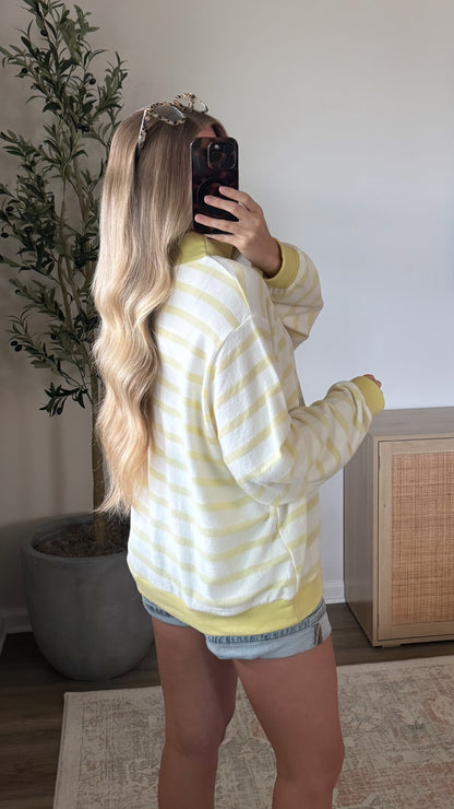 Striped Mock Neck Sweatshirt / Yellow