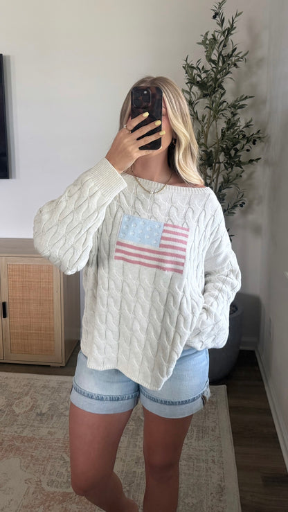 Flag Cable Knit Sweater / Grey
