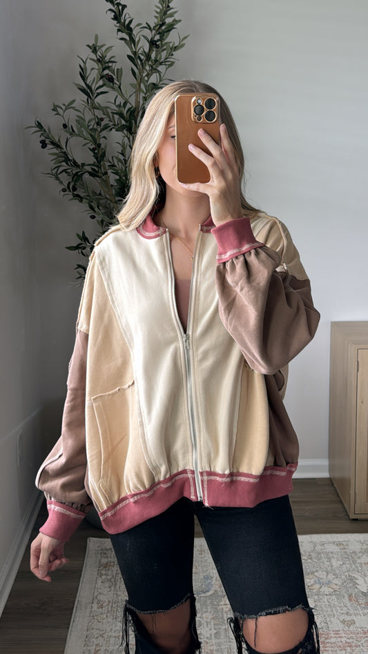 Color block Jacket / Cream + Raspberry