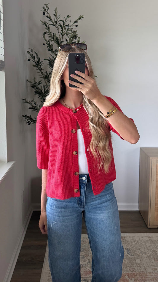 Short Sleeve Cardigan / Red