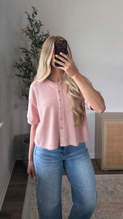 Textured Button Down Cardigan / Light Pink
