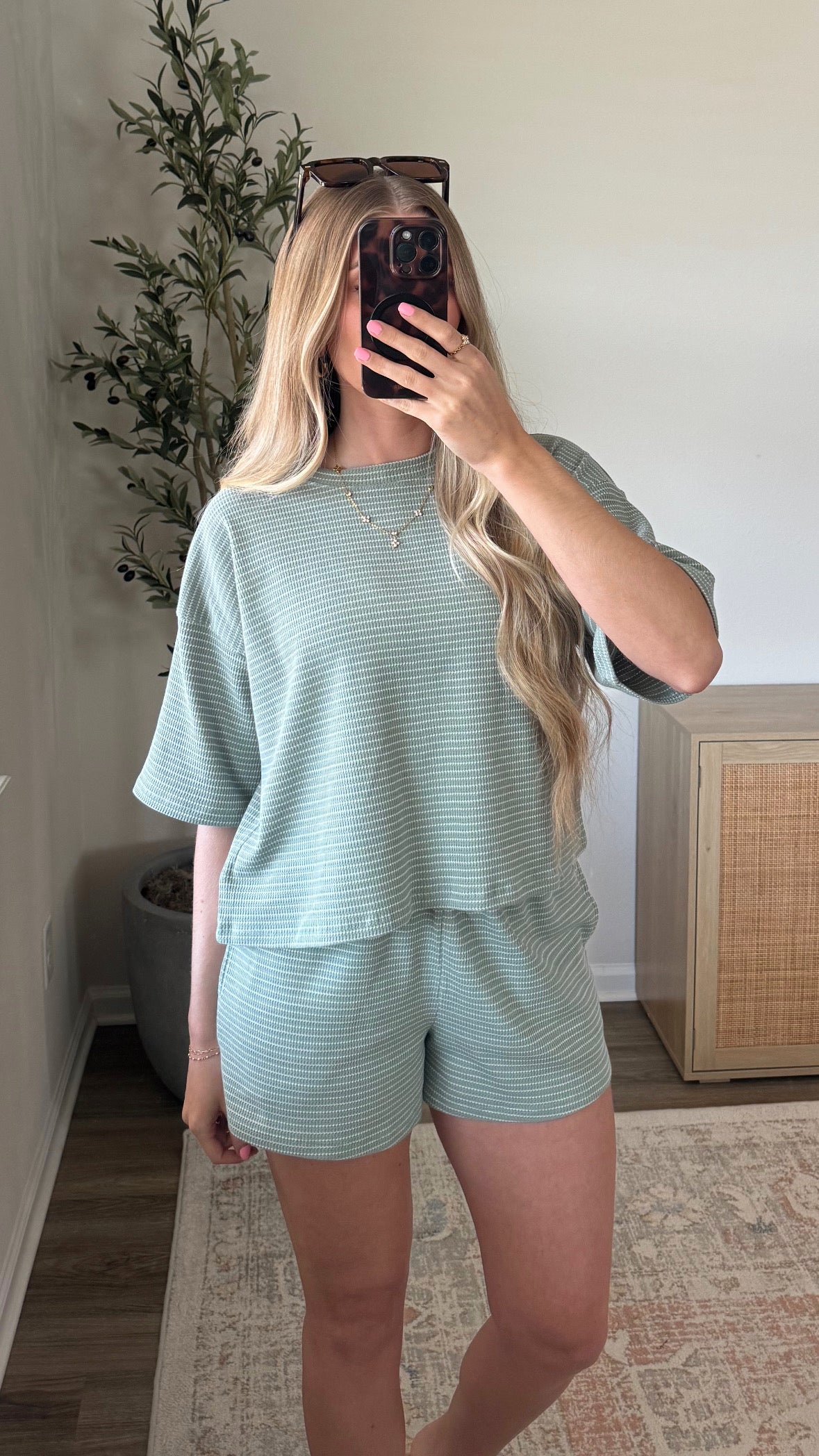 Sadie Striped Shorts Set / Sage