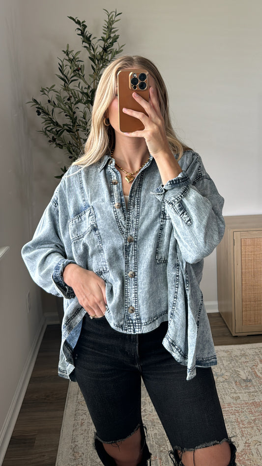 Flowy Denim Shirt / Acid Wash