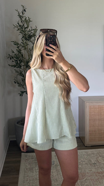 Marley Sleeveless Striped Set / Sage Green