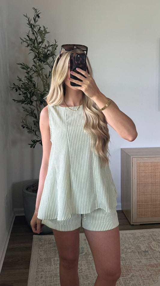 Marley Sleeveless Striped Set / Sage Green