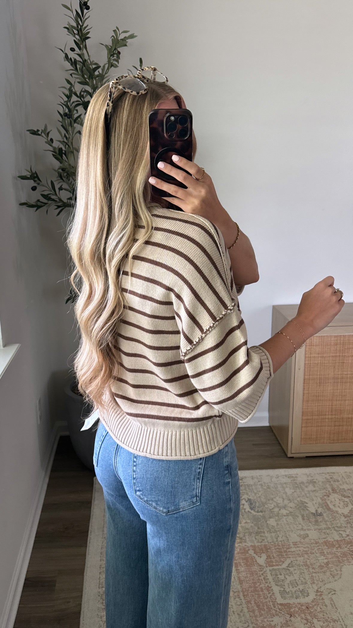Striped Autumn Short Sleeve Knit / Oat + Brown