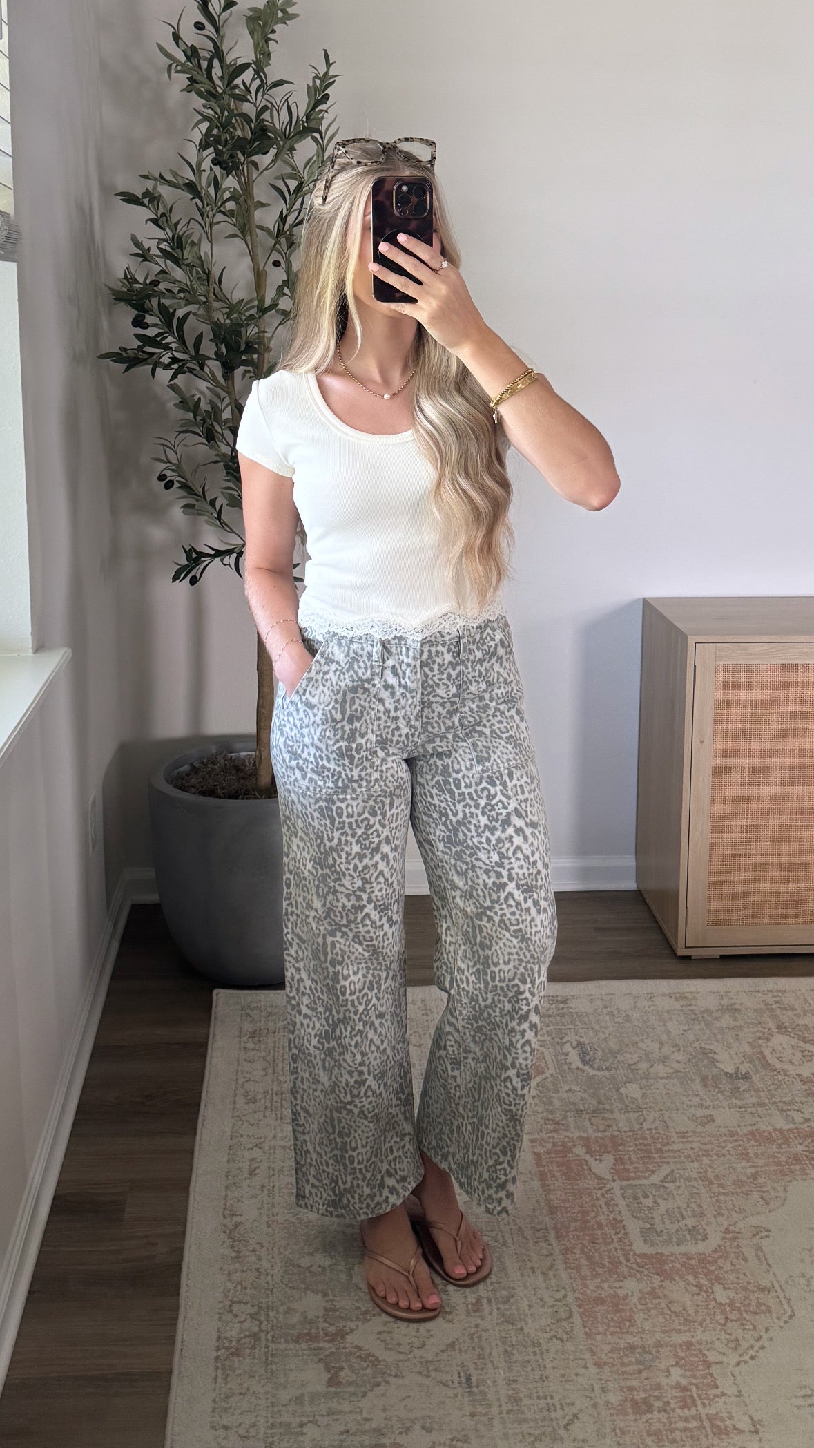 Leopard Straight Leg Denim / Grey