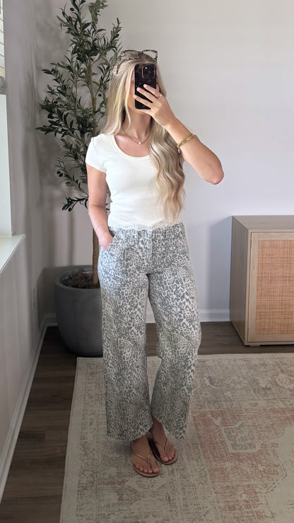 Leopard Straight Leg Denim / Grey