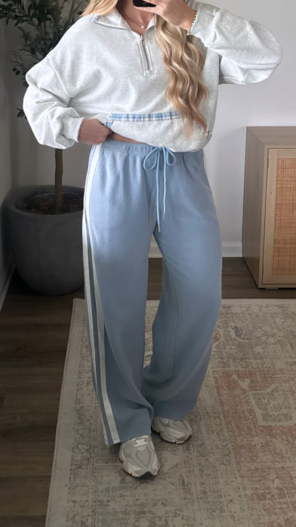 Mid Rise Waffle Track Pants / Light Blue
