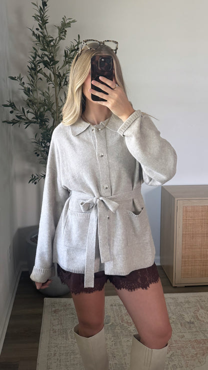 Cleo Tie Waist Cardigan / Oatmeal