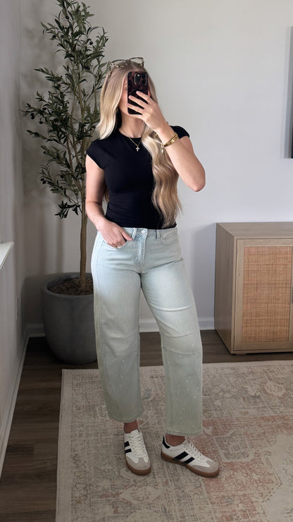 Canvas Pinstripe Barrel Jean