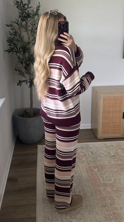 Raspberry Knit Striped Set / Burgundy + Pink