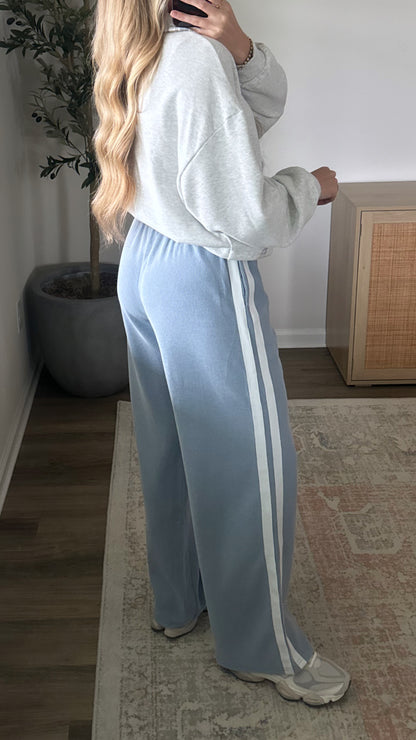 Mid Rise Waffle Track Pants / Light Blue
