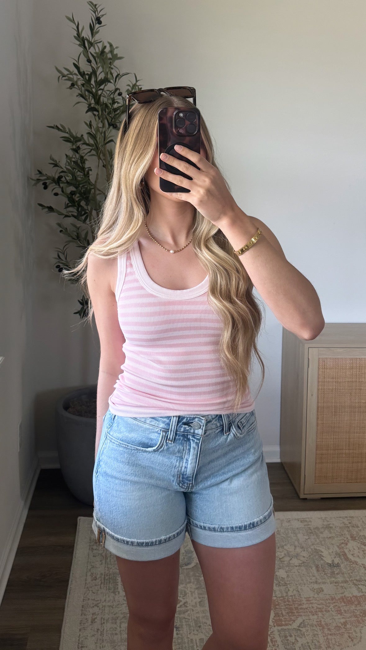 Beachside Striped Tank / Light Pink