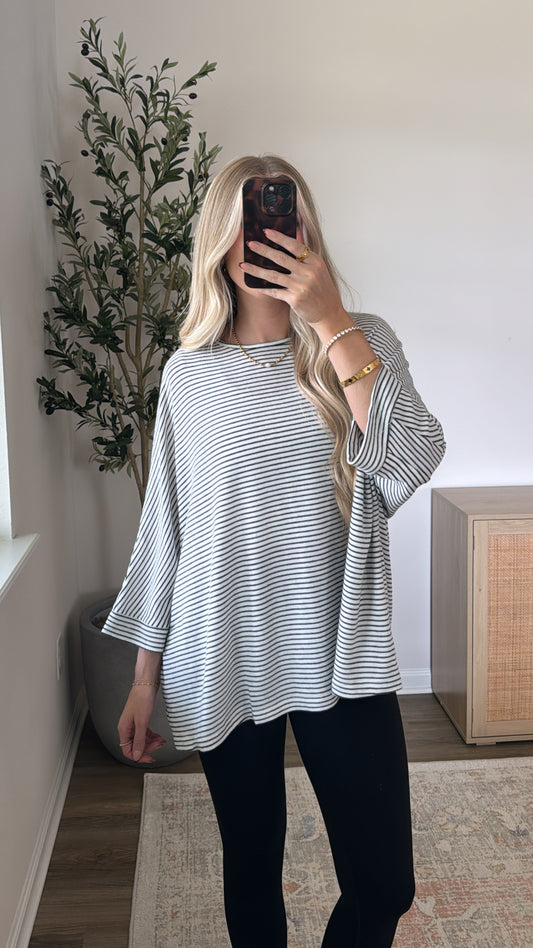 Oversized Striped Butter Tee / Cream + Black