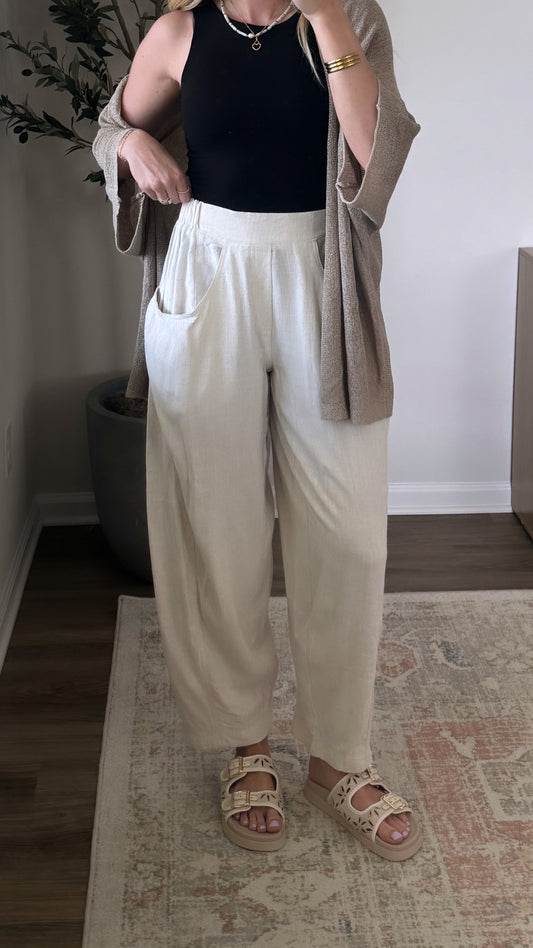 3 Colors / Linen Barrel Pants