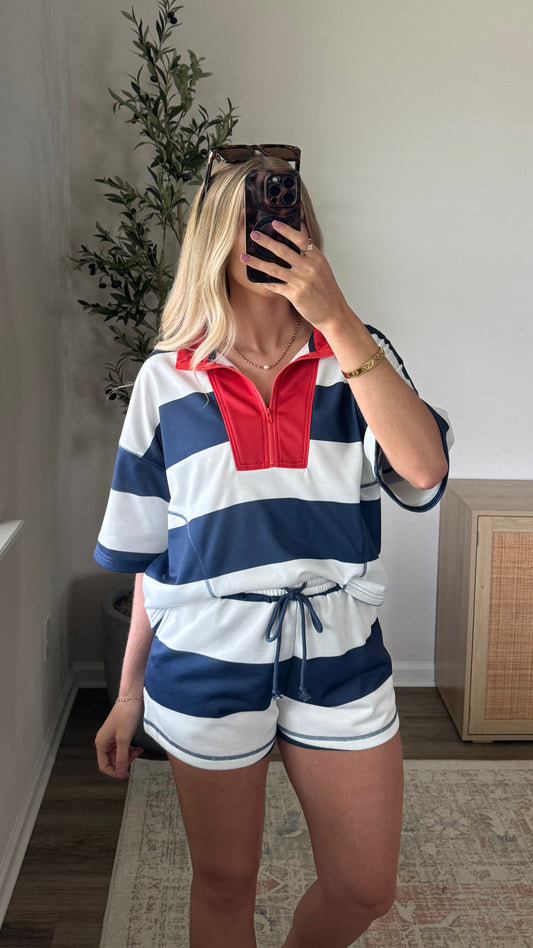 Retro Shorts Set / Red + Navy