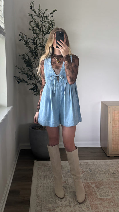Paisley Pleated Romper / Denim