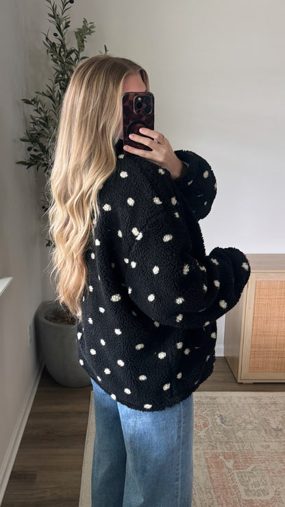 Polka Dot Sherpa Jacket / Black + Cream