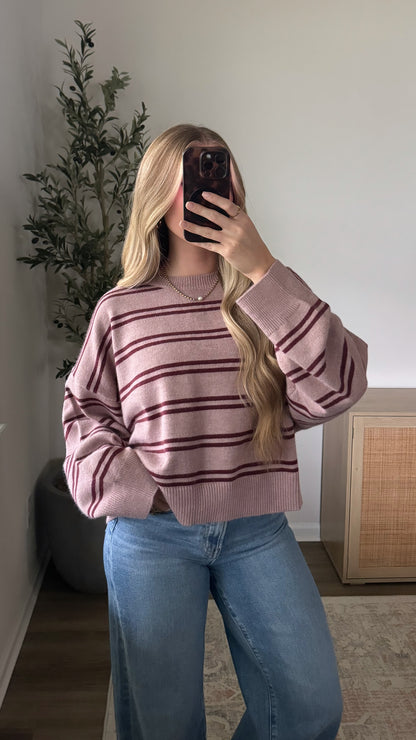 Rosie Striped Sweater / Mauve + Burgundy