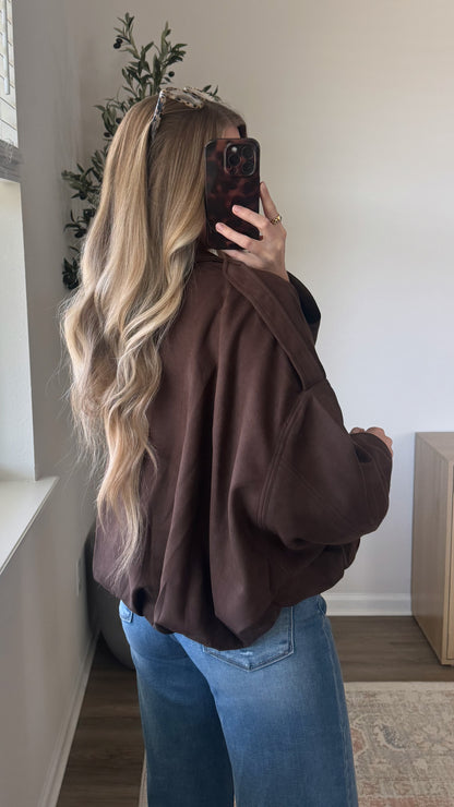 Faux Suede Bomber Jacket / Brown