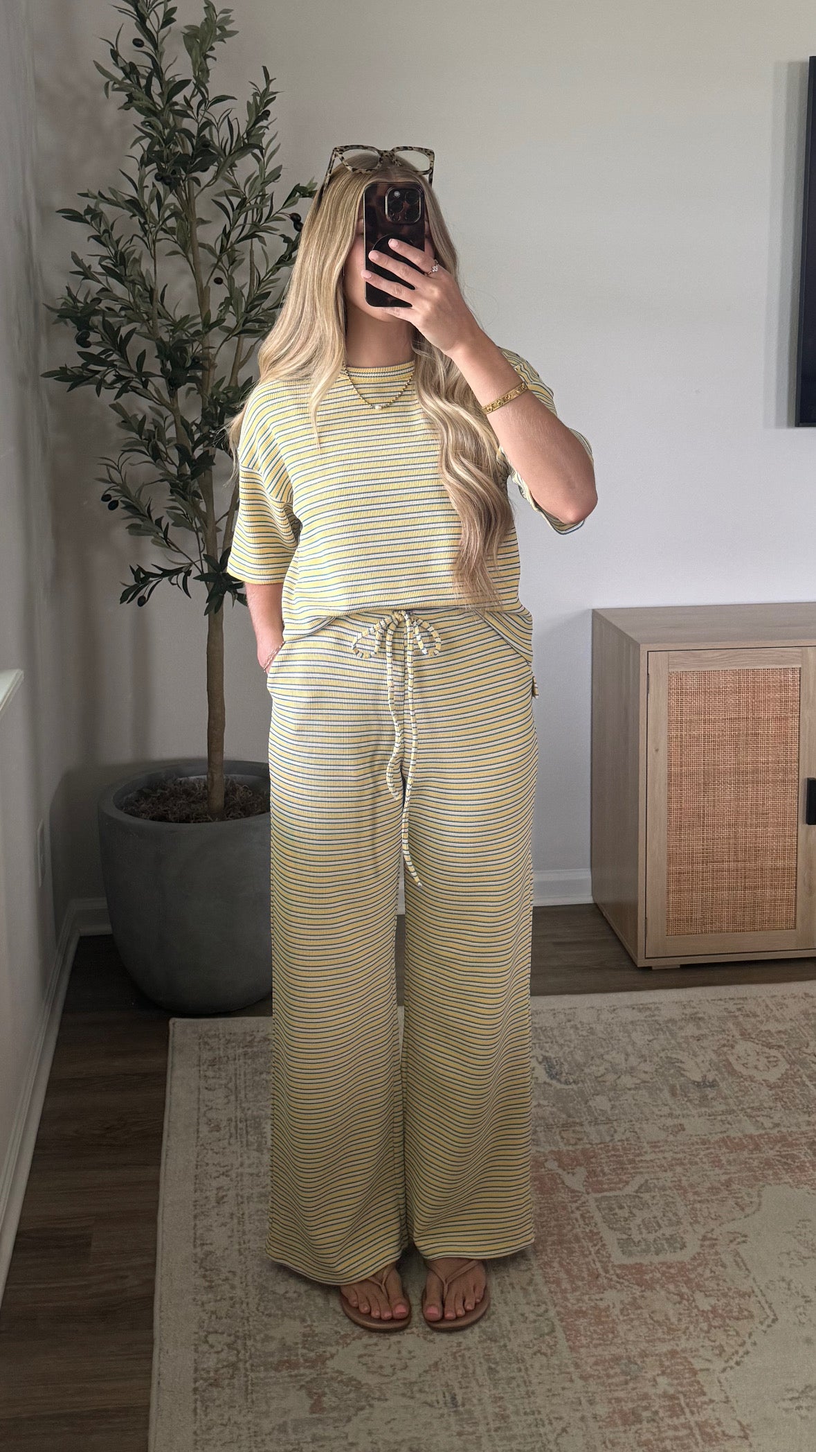 Tia Striped Pants Set / Light Yellow
