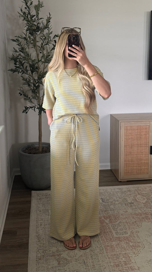 Tia Striped Pants Set / Light Yellow
