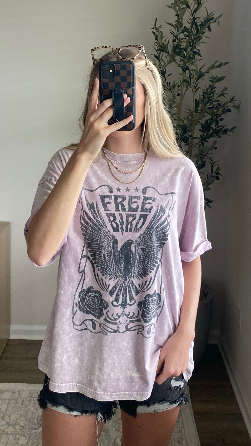 Free Bird Cuffed Graphic Tee / Lavender