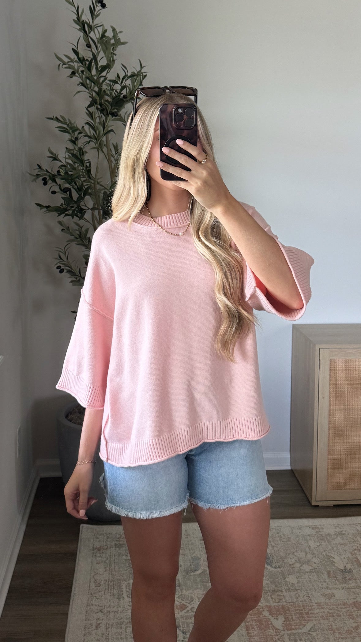 Carmen Short Sleeve Sweater / Light Pink