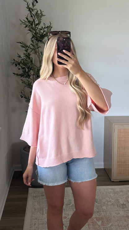 Carmen Short Sleeve Sweater / Light Pink