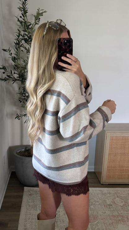 Harvest Striped Cardigan / Oatmeal