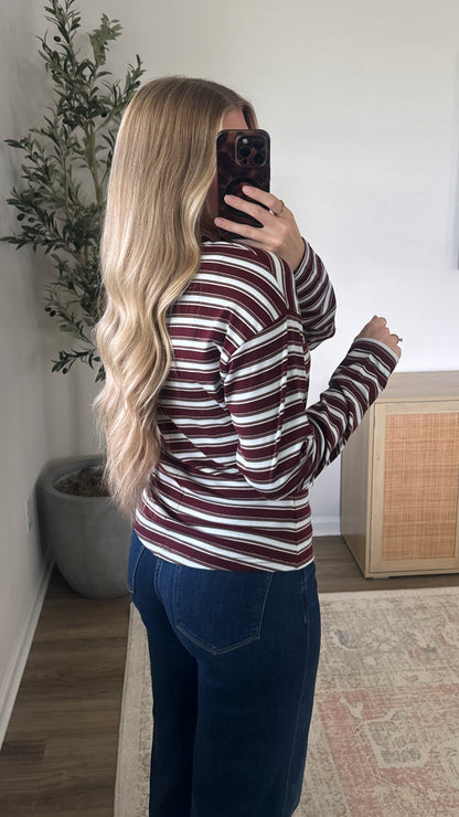 Zoey Striped Long Sleeve / Burgundy