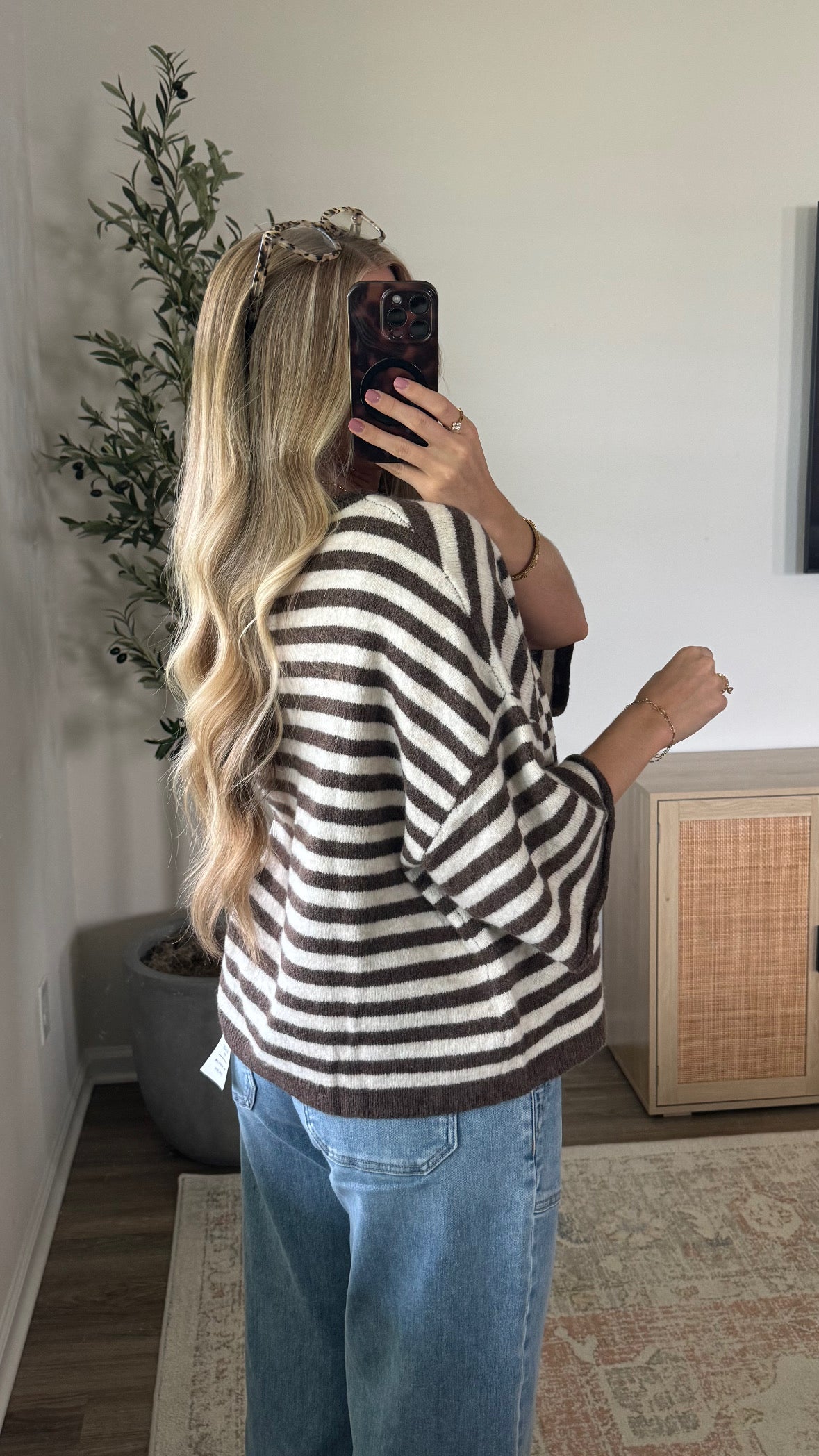 Riley Striped Cardigan / Dark Brown