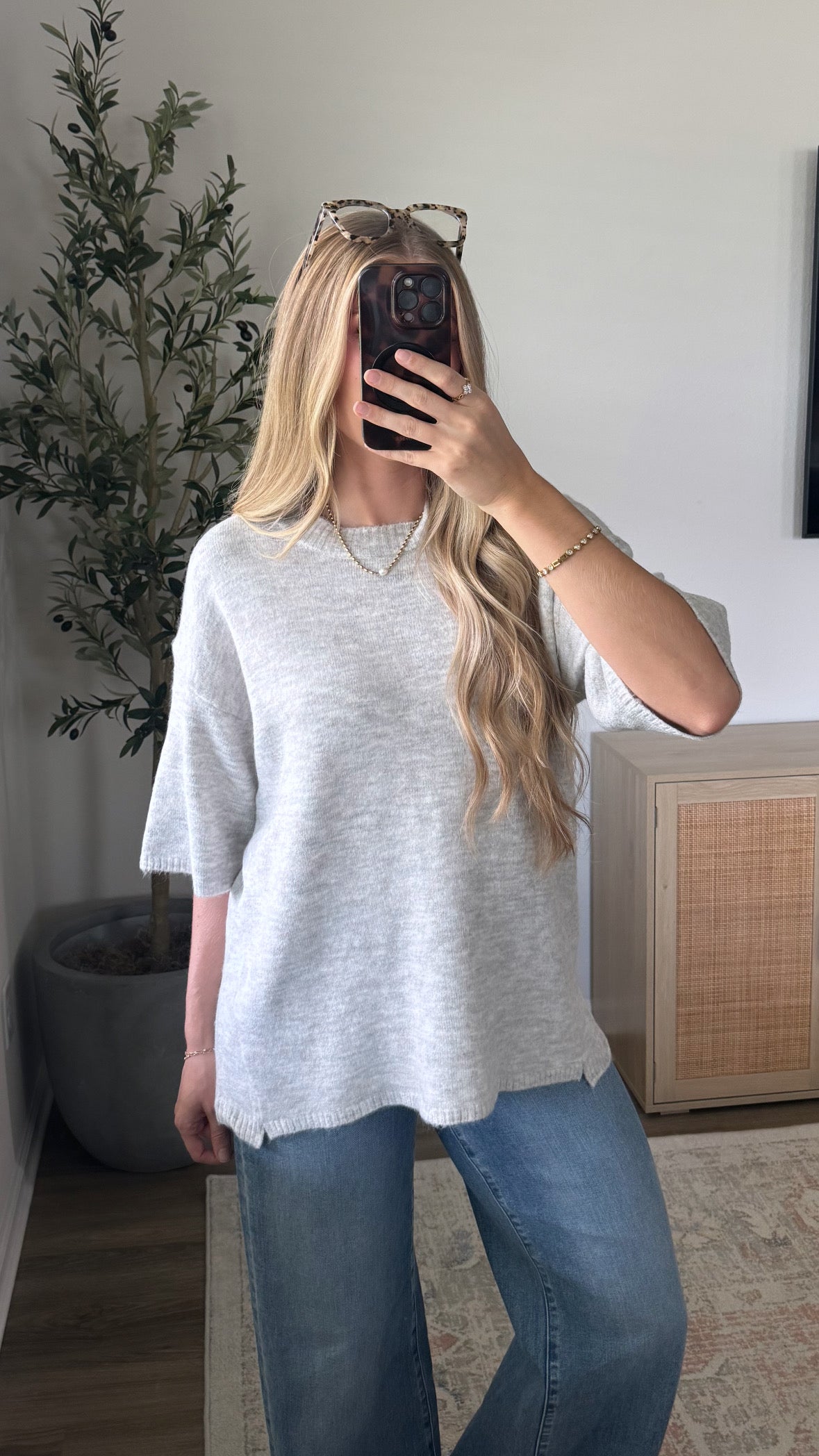 Oversized Short Sleeve Sweater / Heather Grey