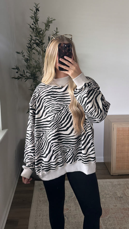 Zebra Mock Neck Sweatshirt