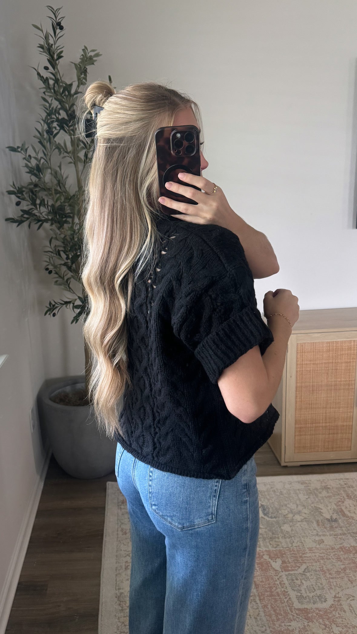 Cable Knit Short Sleeve / Black