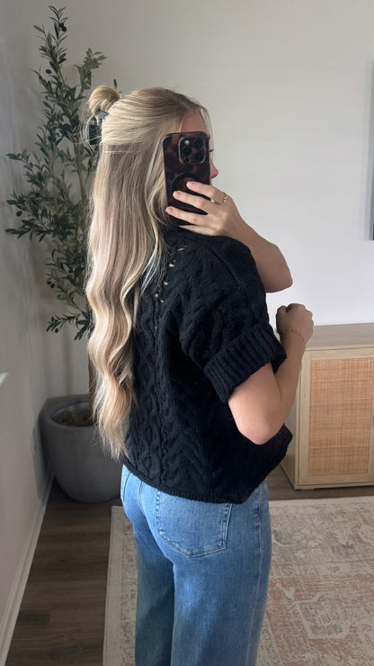 Cable Knit Short Sleeve / Black