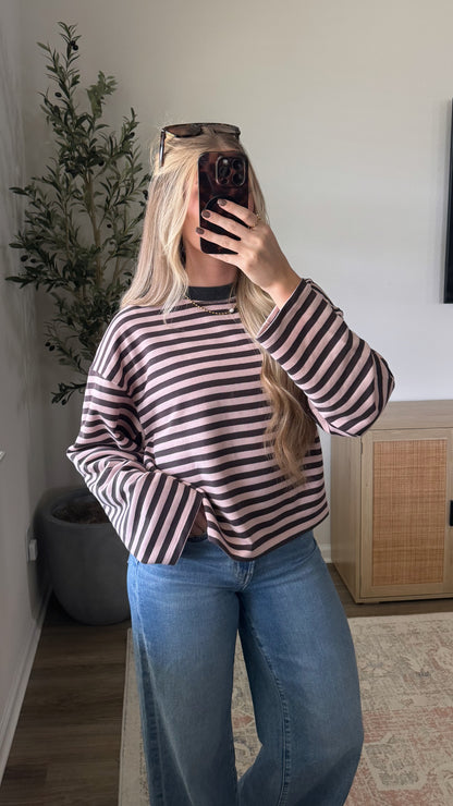 Contrast Striped Long Sleeve / Dusty Pink