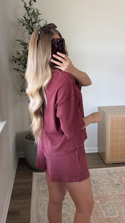 Sadie Striped Shorts Set / Dark Red