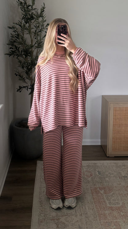 Kayla Striped Set / Dusty Pink + Brown