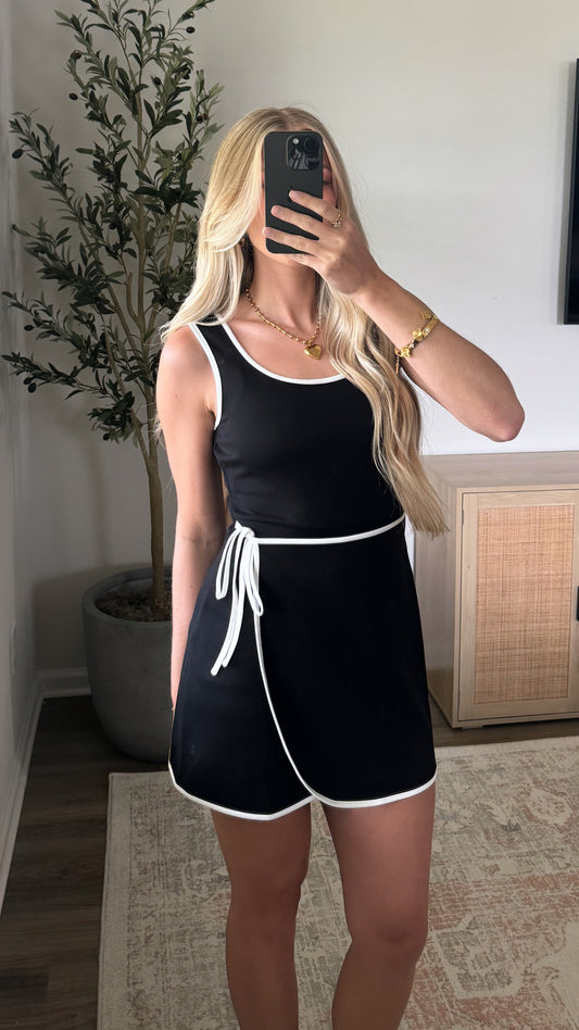 Scuba Wrap Romper Dress / Black
