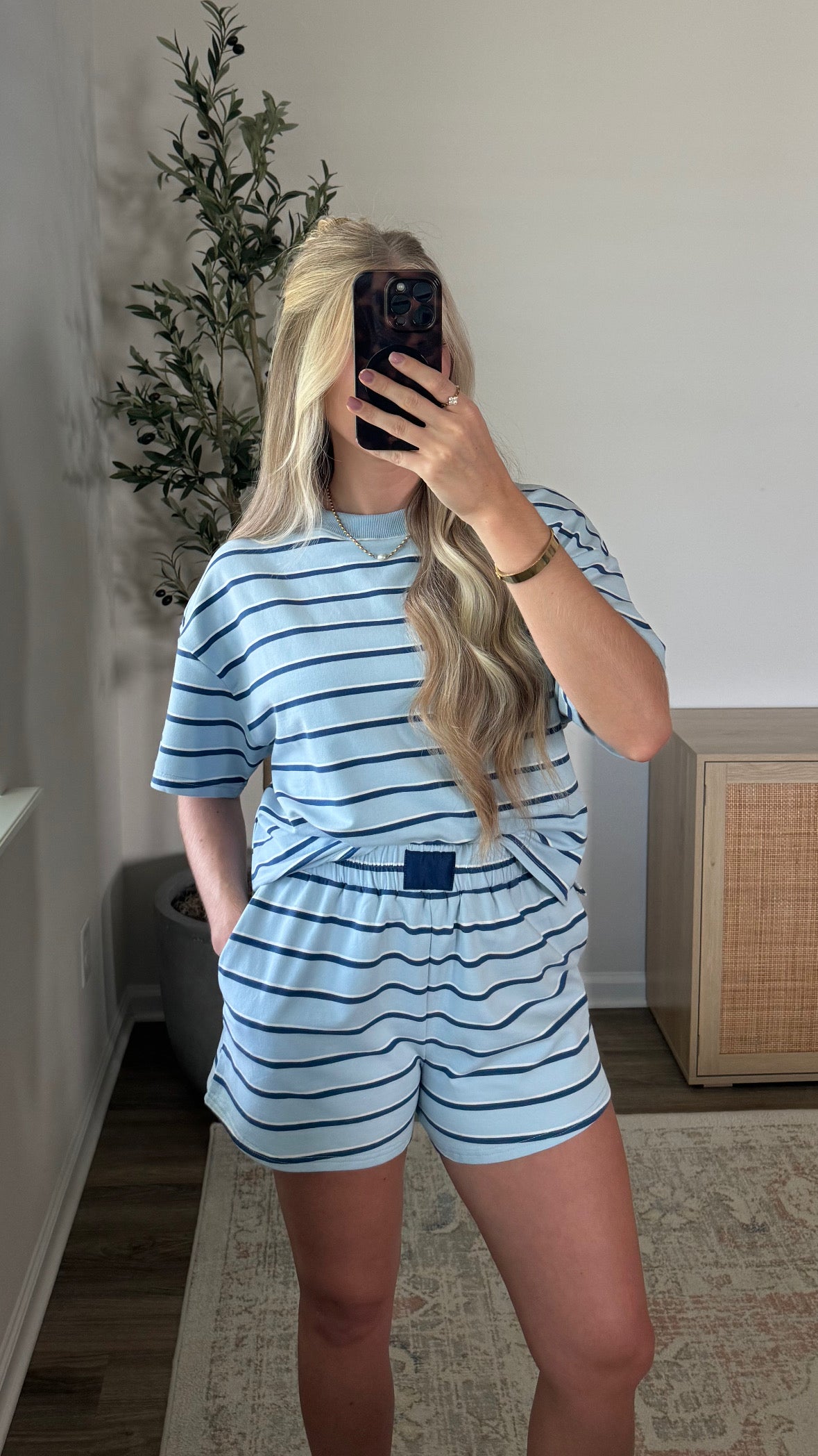 Sierra Striped Shorts Set / Light Blue + Navy